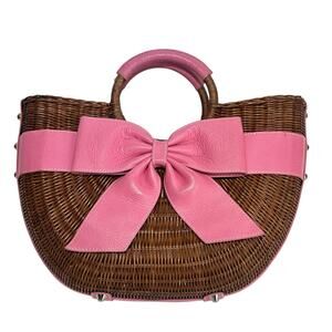 Isabella Fiore Wicker Basket Purse Pink Bow Cottagecore Y2K Coquette